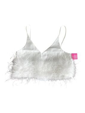 Buddy Love White Feather Trim Satin Crop Top